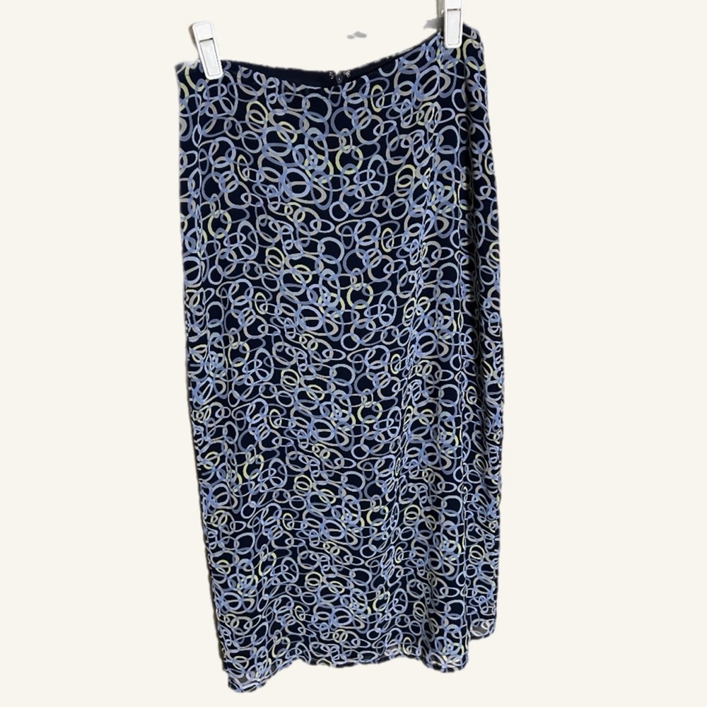 Vintage 90s Old Navy Collection Maxi Skirt Navy Blue Ring Print Size 4 Spring